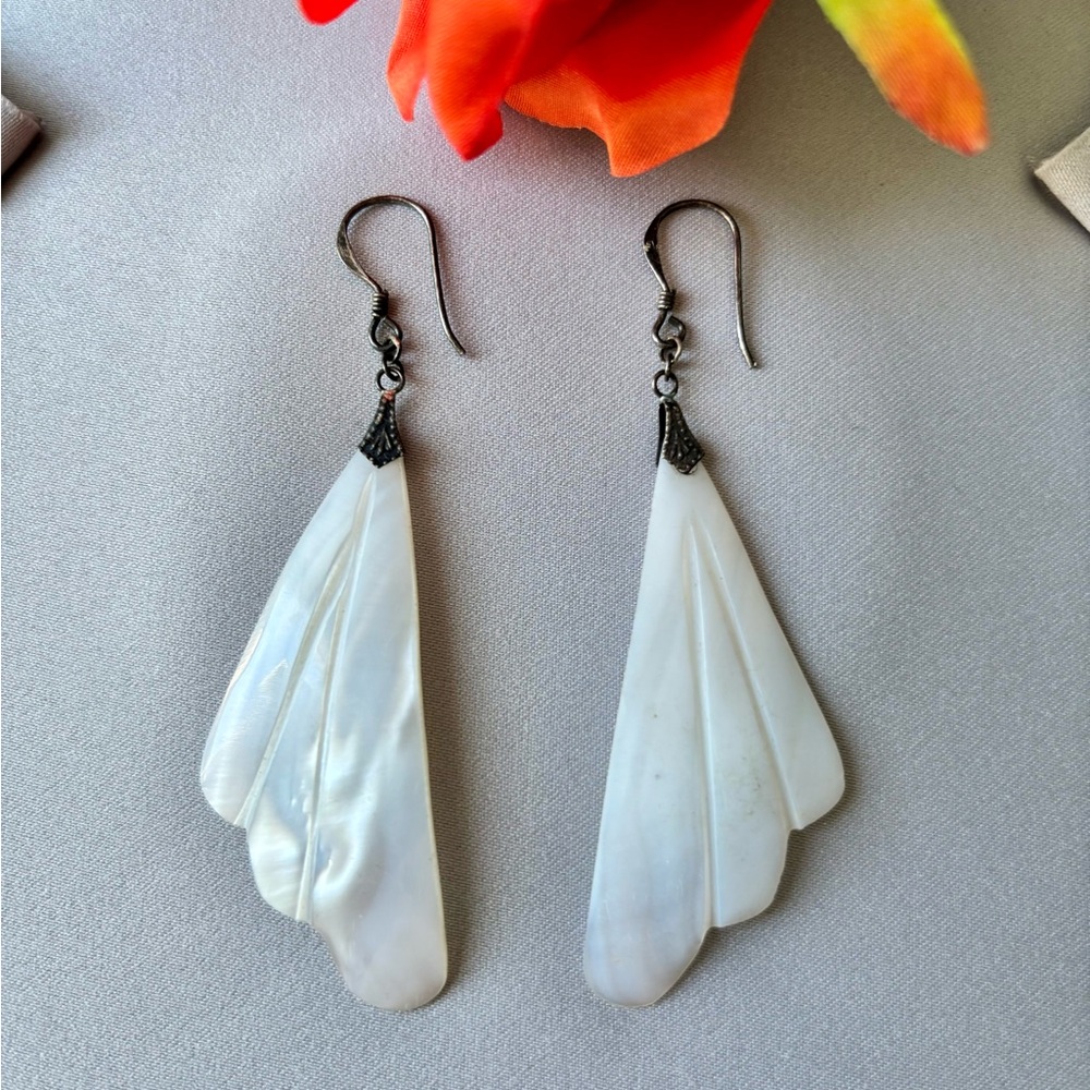 Vintage Mother-of-Pearl Wing Earrings (1970s–80s)